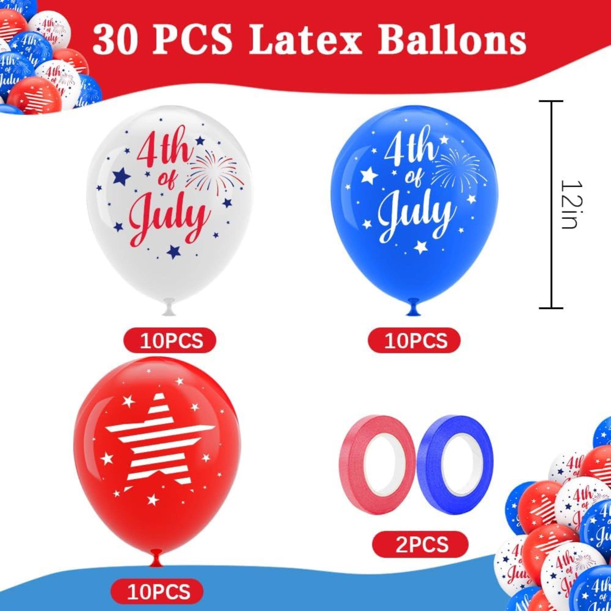 Patriotic Red White Blue Latex Balloons – 4th of July Party Decor