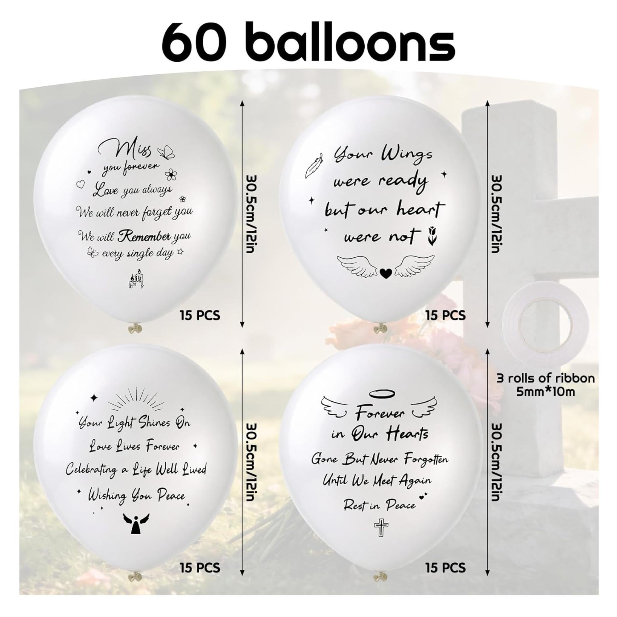 White Memorial Balloons Funeral Decoration Latex Balloon Set Celebration Of Life Party Decor