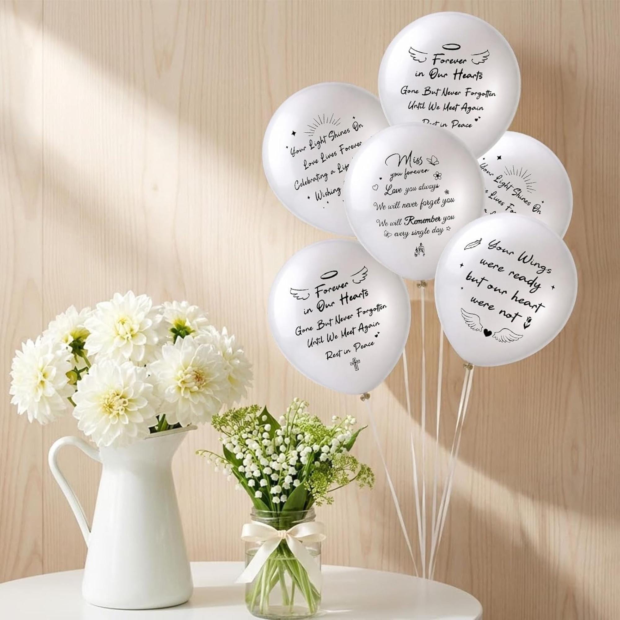 White Memorial Balloons Funeral Decoration Latex Balloon Set Celebration Of Life Party Decor