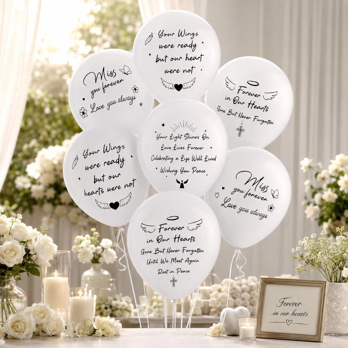 White Memorial Balloons Funeral Decoration Latex Balloon Set Celebration Of Life Party Decor