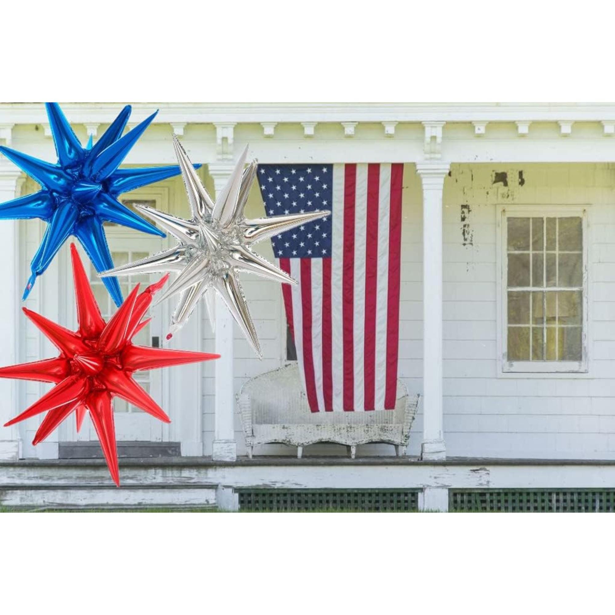Patriotic Starburst Foil Balloons Red White Blue 4th Of July Party Decorations