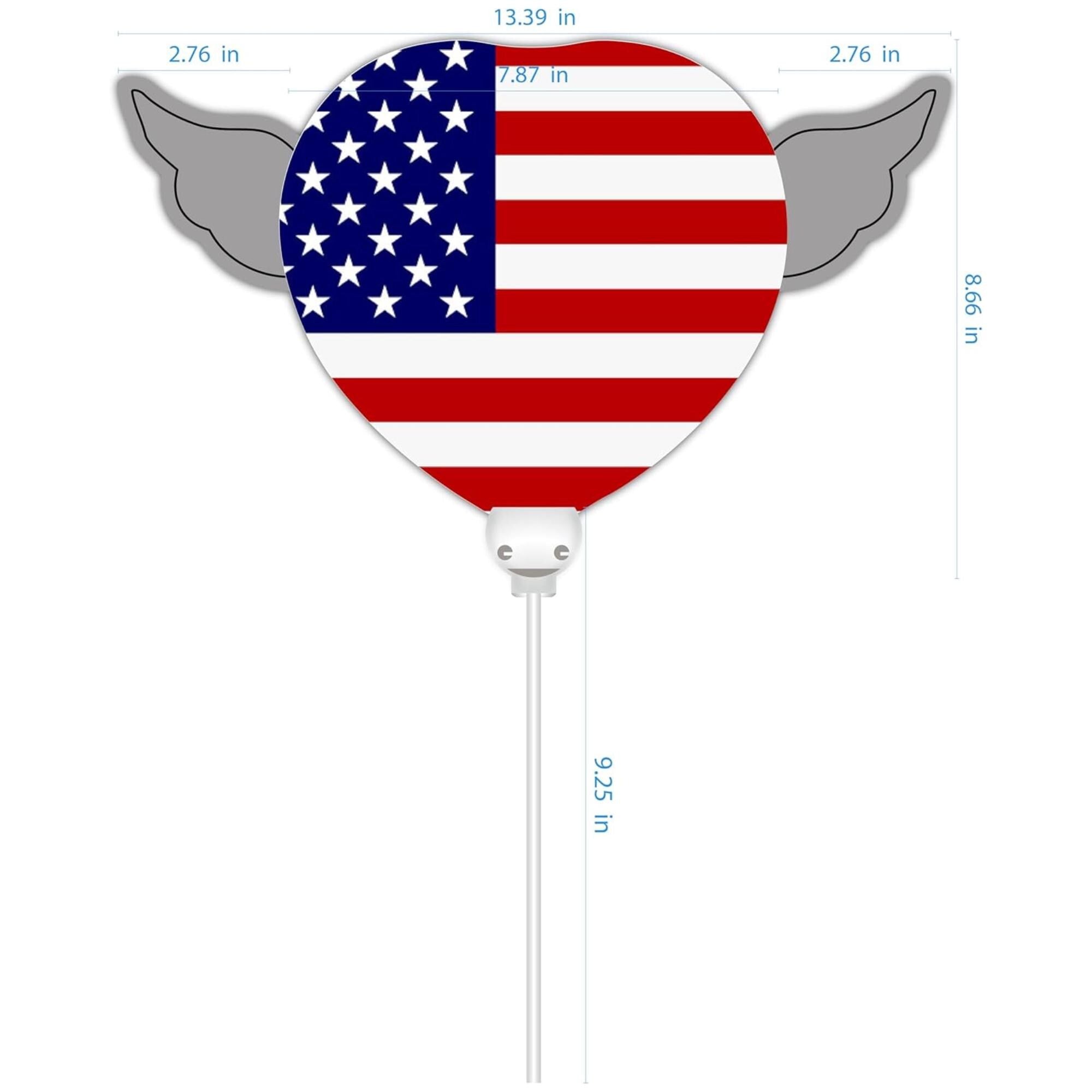 American USA Flag Heart Balloon With Angel Wings Patriotic Memorial Party Decoration