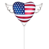 American USA Flag Heart Balloon With Angel Wings Patriotic Memorial Party Decoration