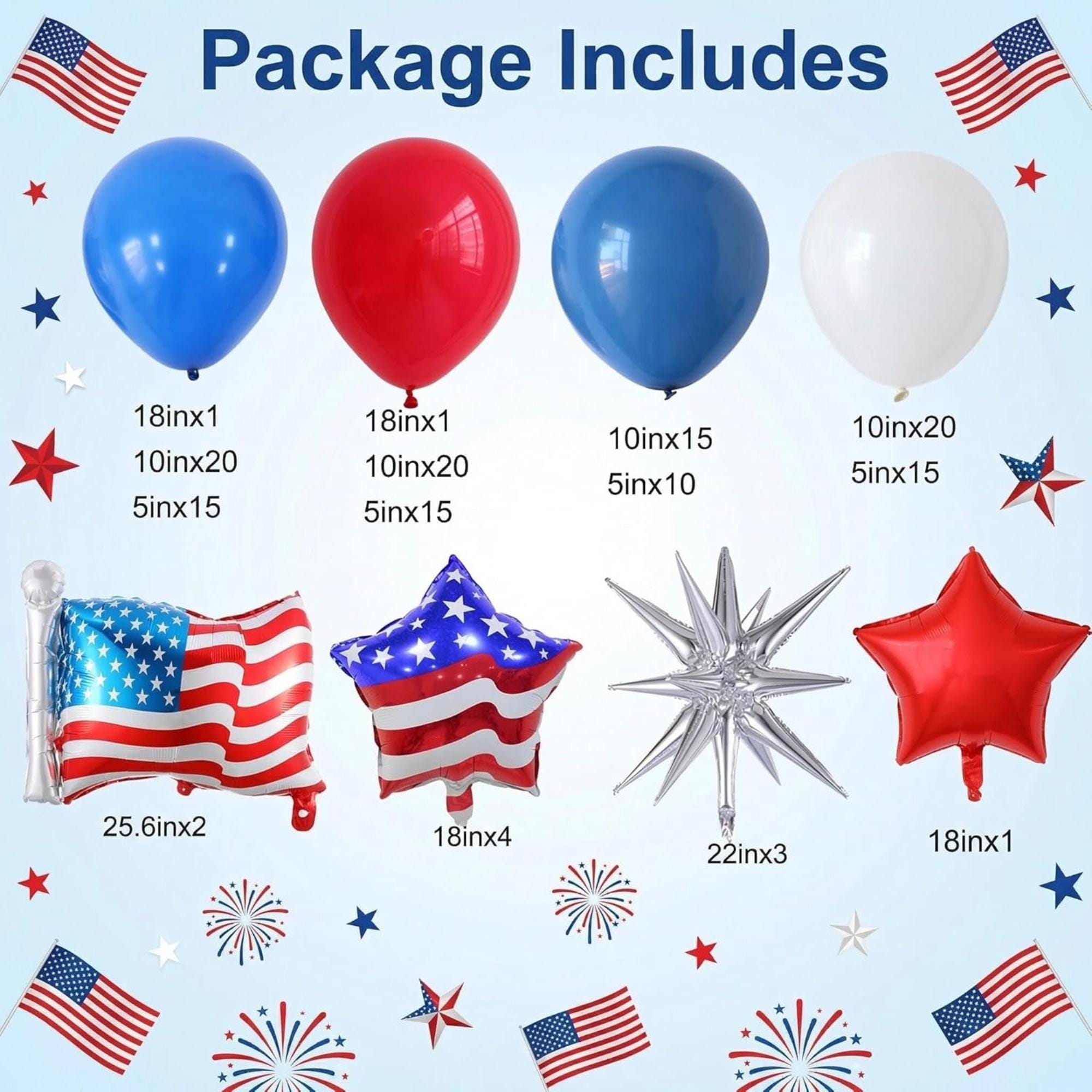 Patriotic Balloon Garland Arch Kit Red White Blue 4th Of July Memorial Day Decor