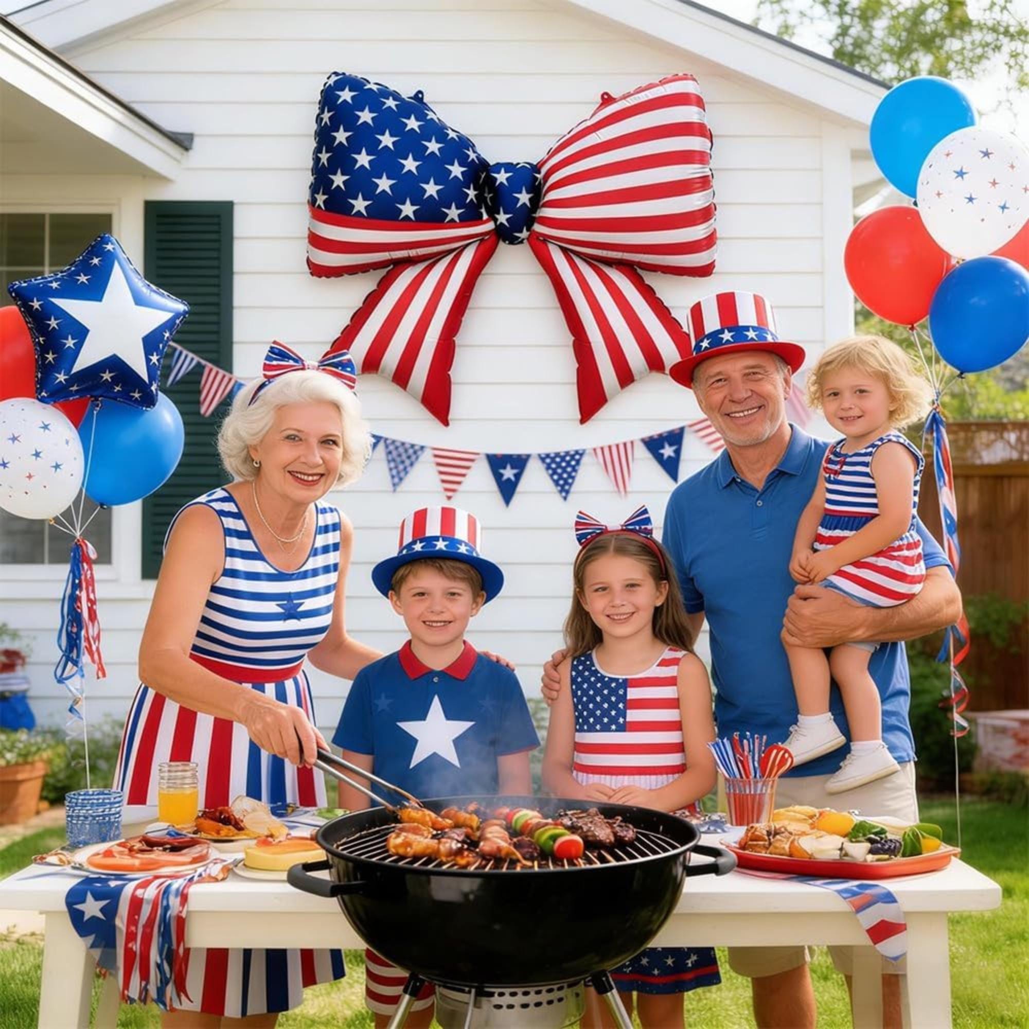 Patriotic Bow Foil Balloons American Flag 4th Of July Memorial Day Party Decor