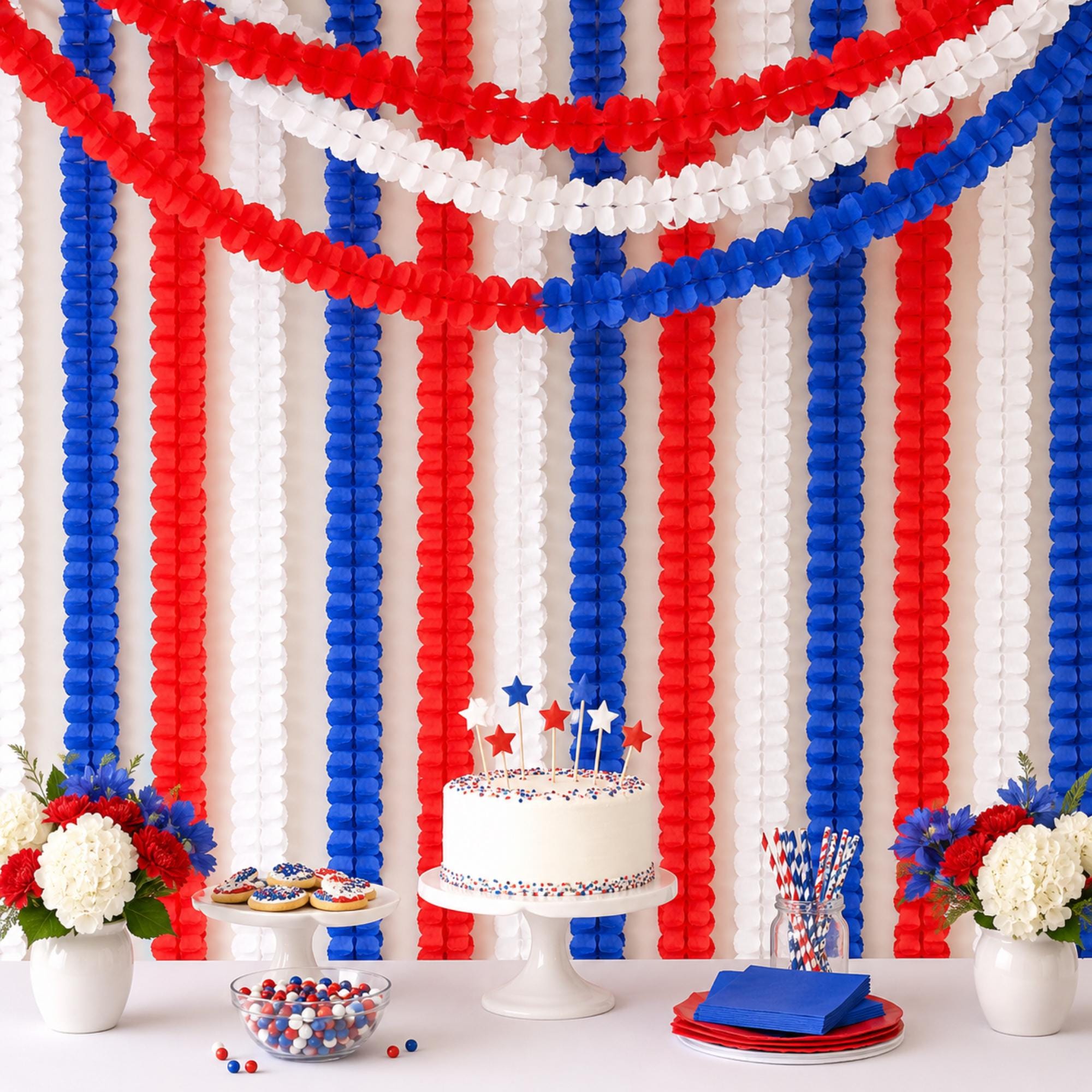 Patriotic Streamers Garland Red White Blue 4th Of July Memorial Day Party Decor