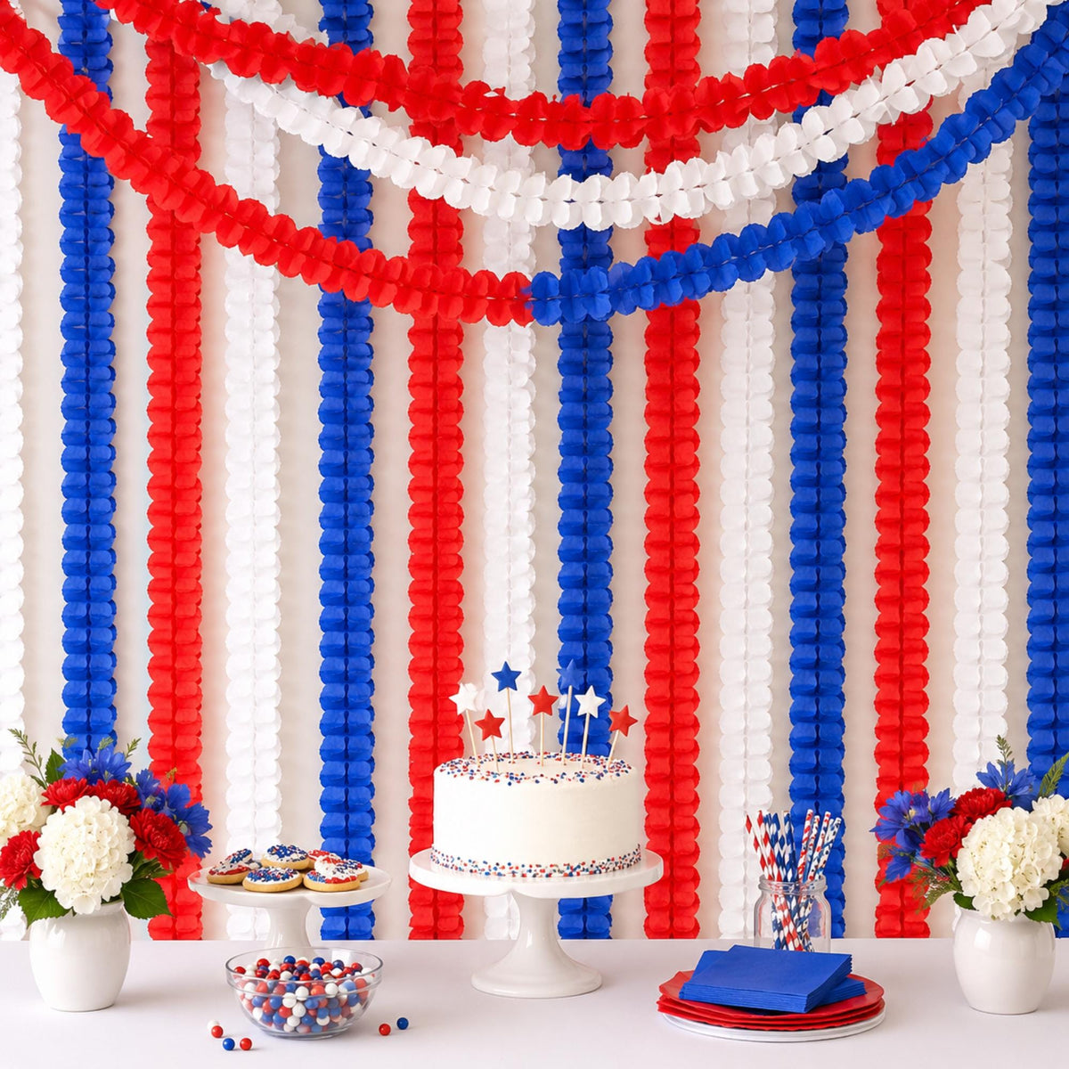 Patriotic Streamers Garland Red White Blue 4th Of July Memorial Day Party Decor