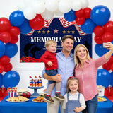 Memorial Day Party Decoration Kit Patriotic Balloon Arch Backdrop Tablecloth Set