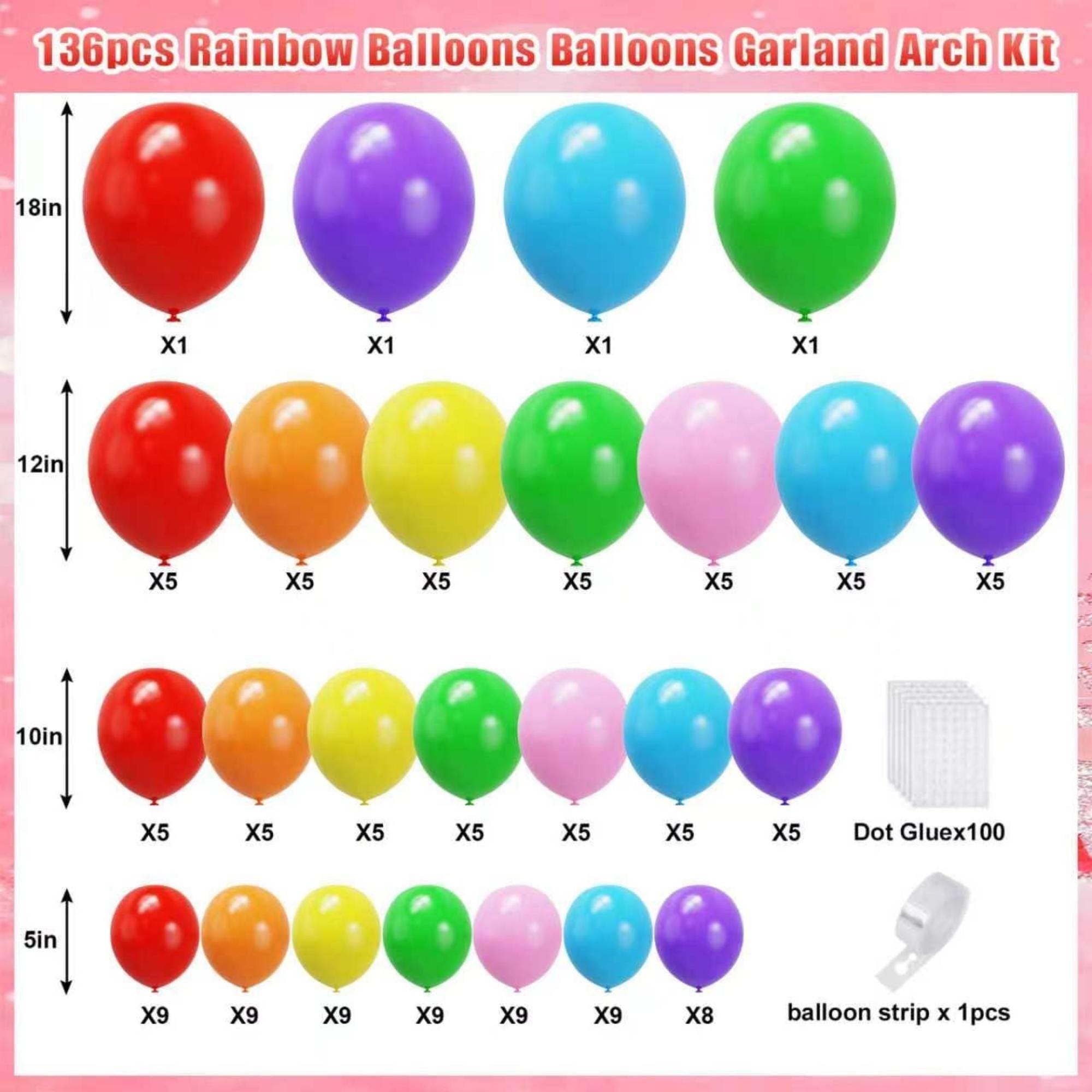 Rainbow Balloon Arch Kit: Red, Blue, Green, Yellow Party Balloons for Celebrations
