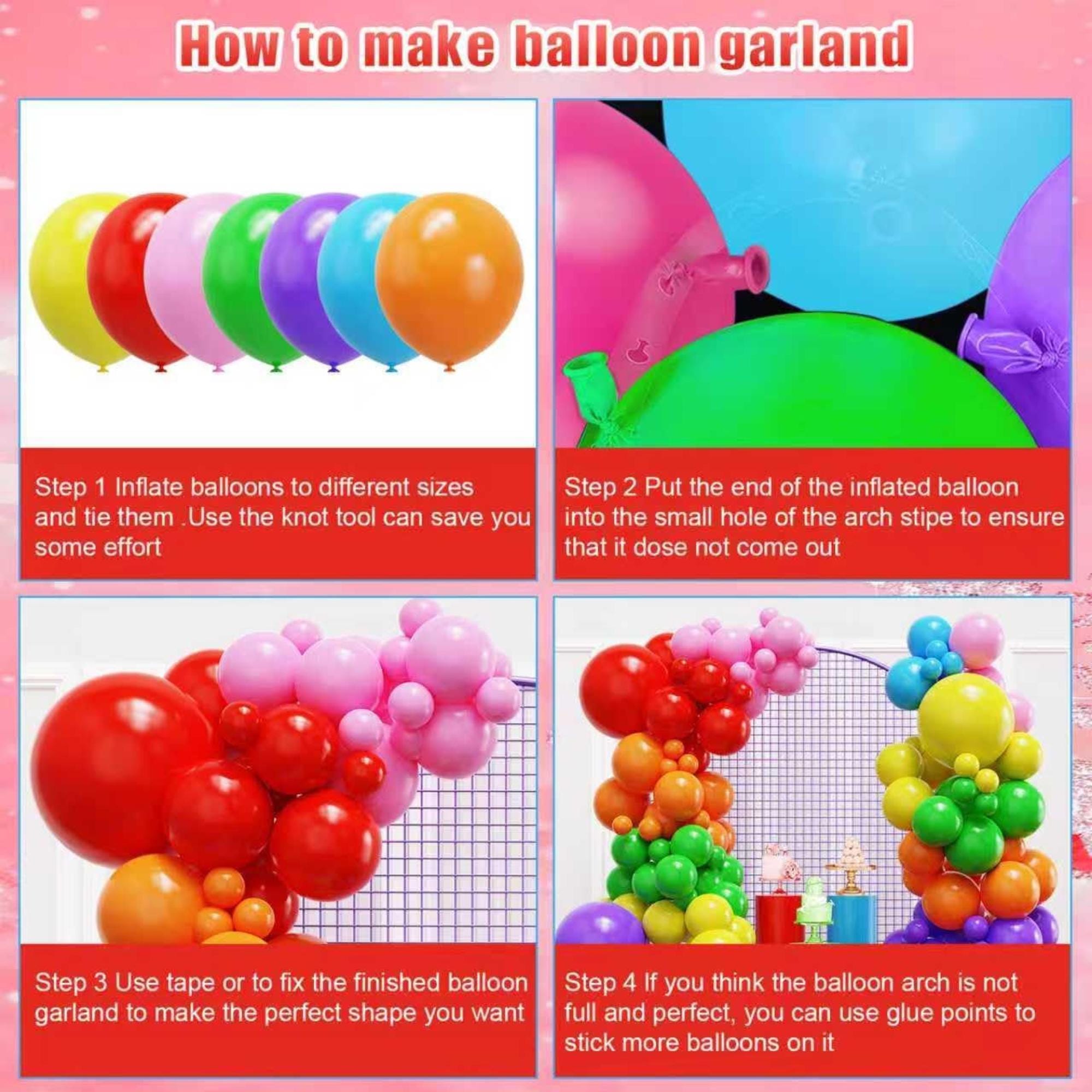 Rainbow Balloon Arch Kit: Red, Blue, Green, Yellow Party Balloons for Celebrations