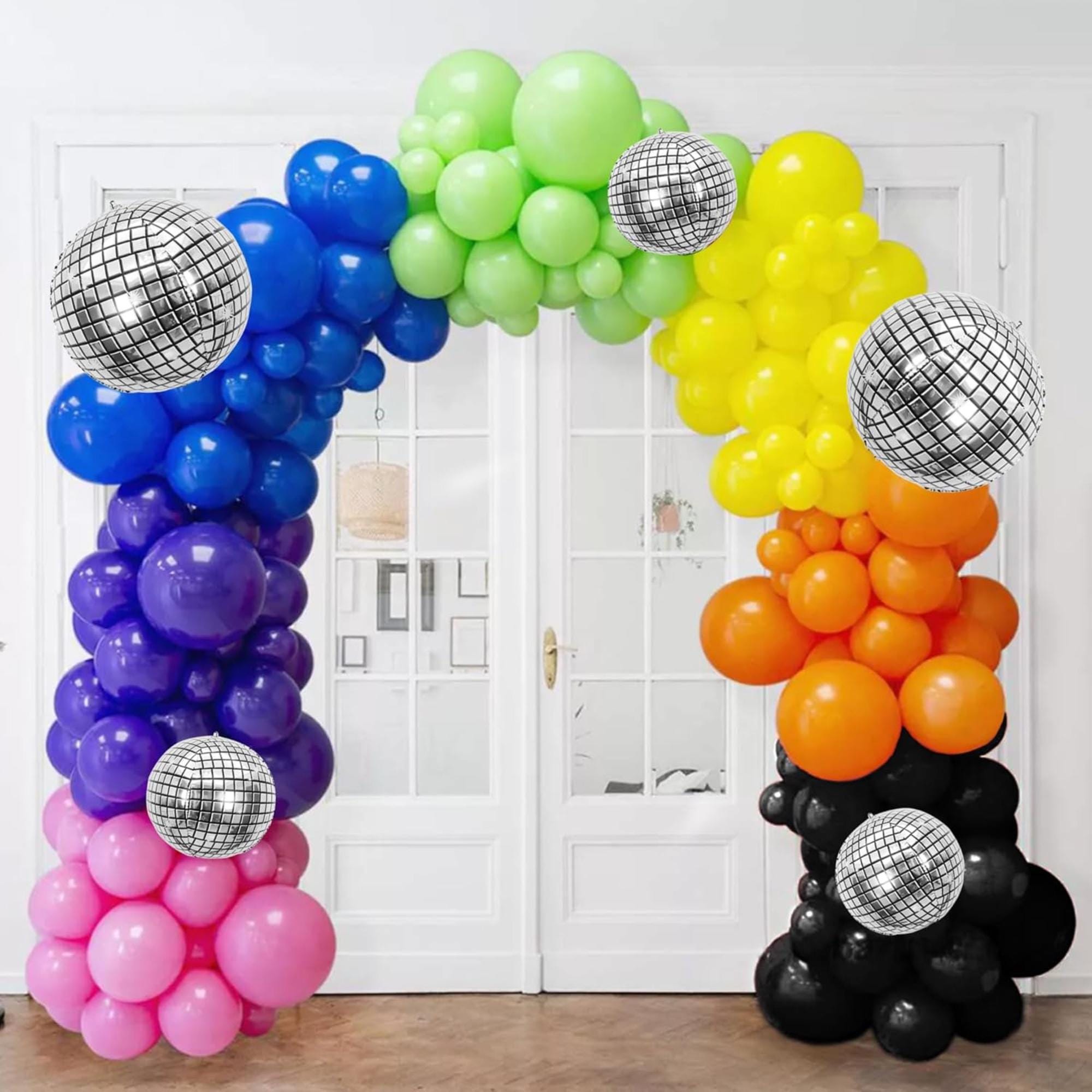 Rainbow Balloon Arch Kit 168pcs Neon Disco Balloons 5-18" for Cinco De Mayo Decorations