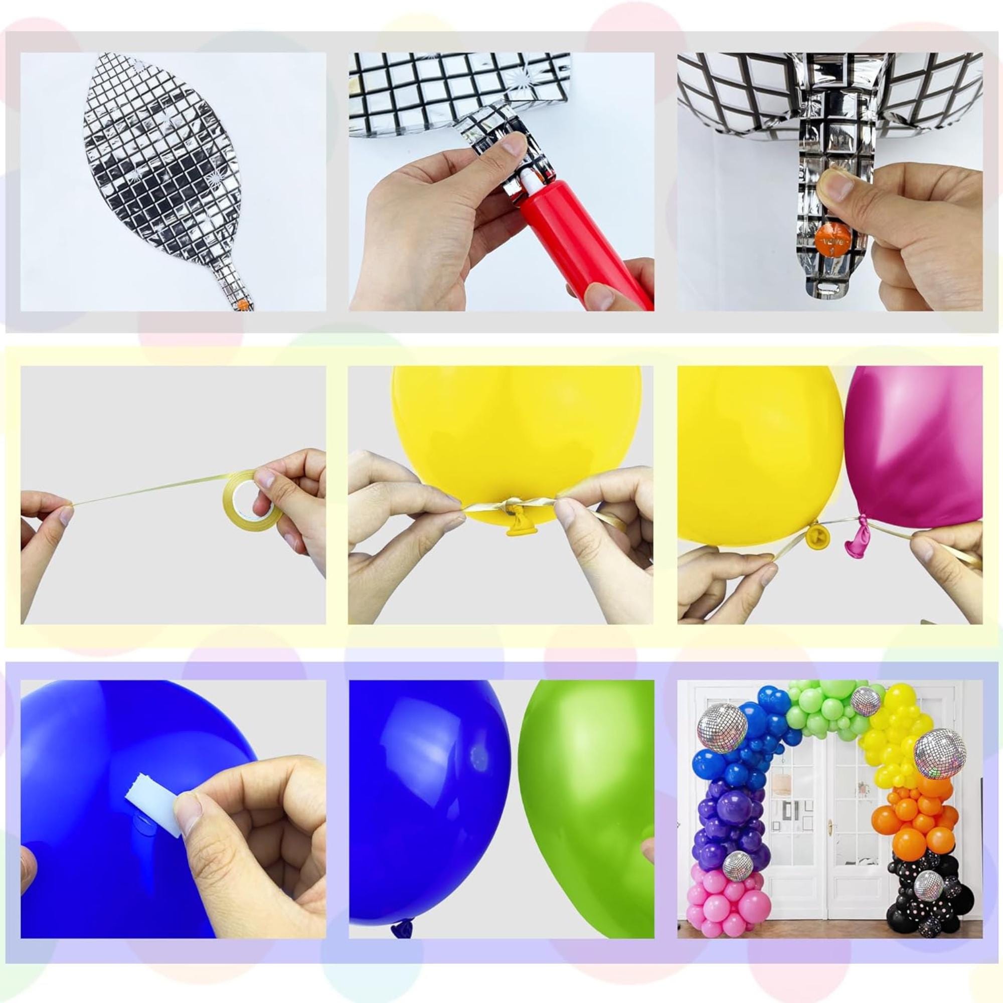 Rainbow Balloon Arch Kit 168pcs Neon Disco Balloons 5-18" for Cinco De Mayo Decorations