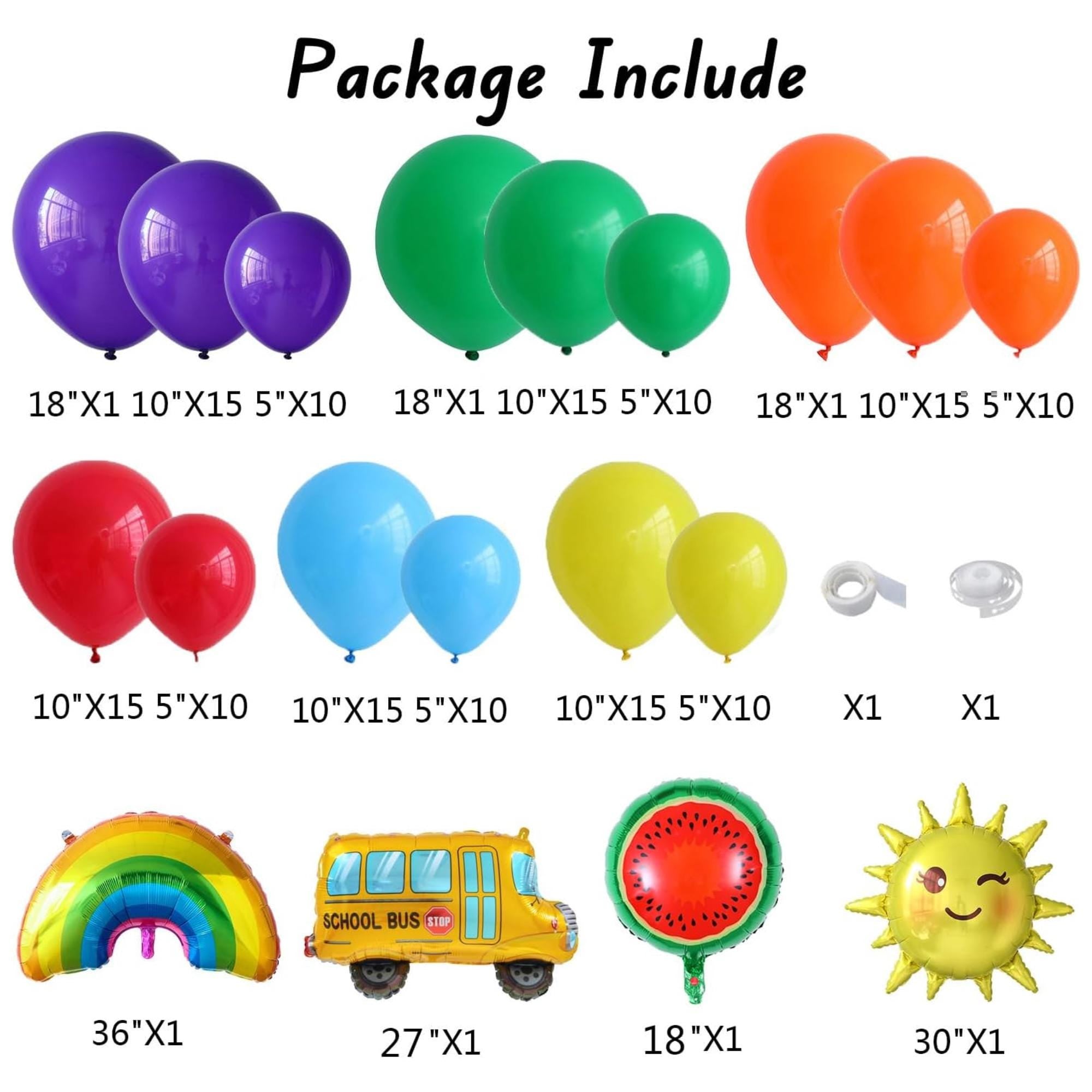 Rainbow Balloon Arch Kit: Watermelon, School Bus, Sun Mylar Balloons for Birthday, Graduation