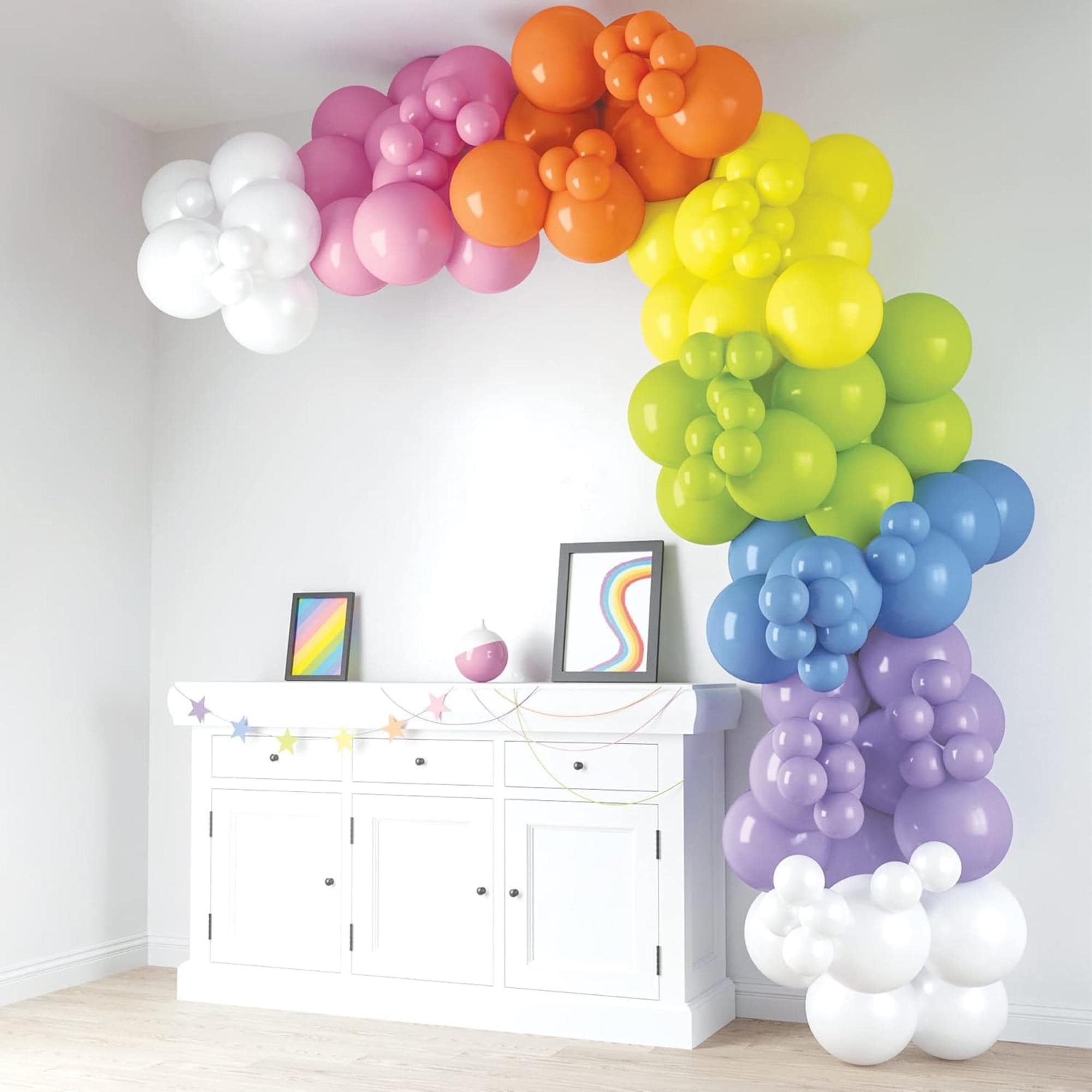 Pastel Rainbow Balloon Garland Kit: Pink, Yellow, Orange, Green, White Party Decor