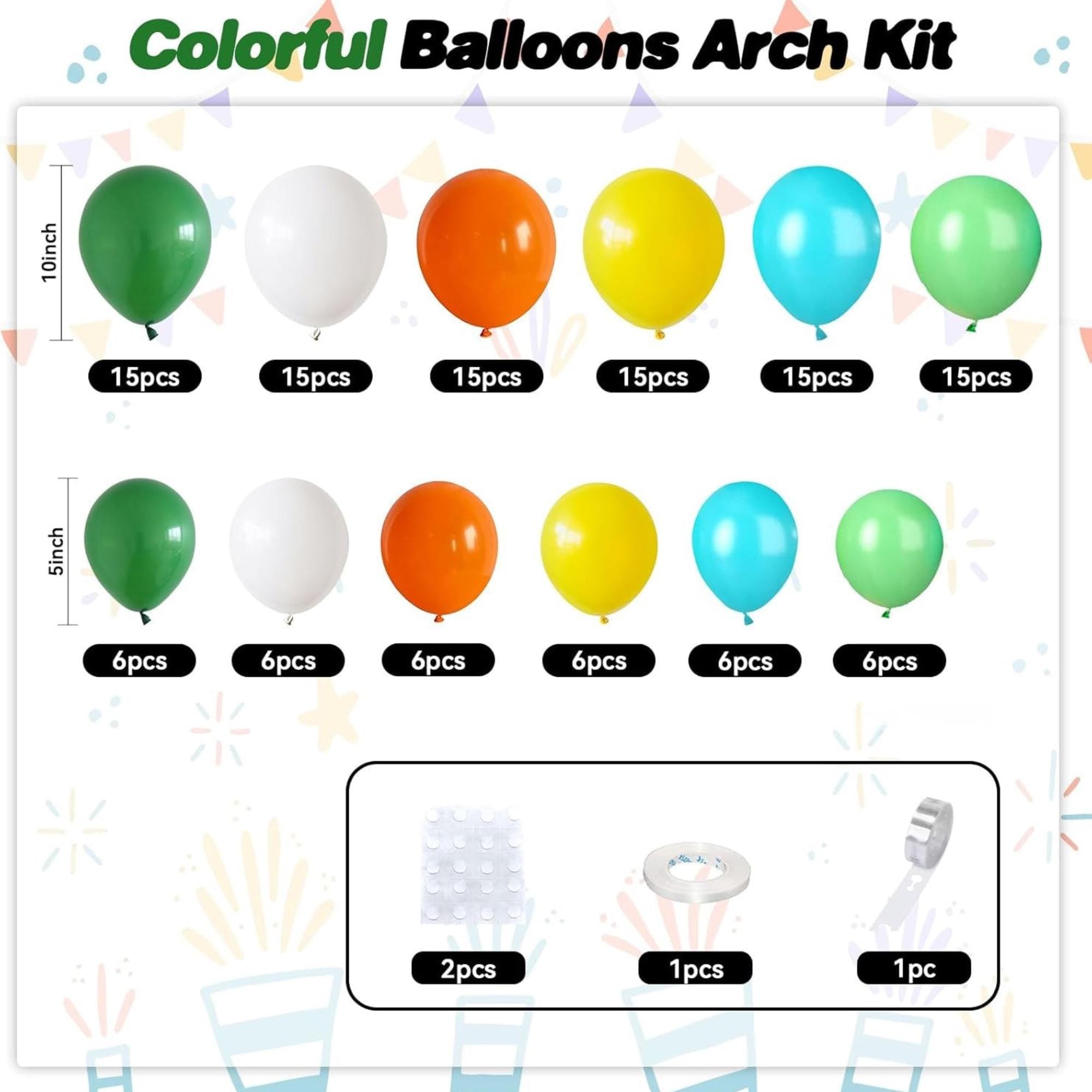 Colorful Balloon Arch Kit: Green, White, Orange, Teal, Yellow Garland