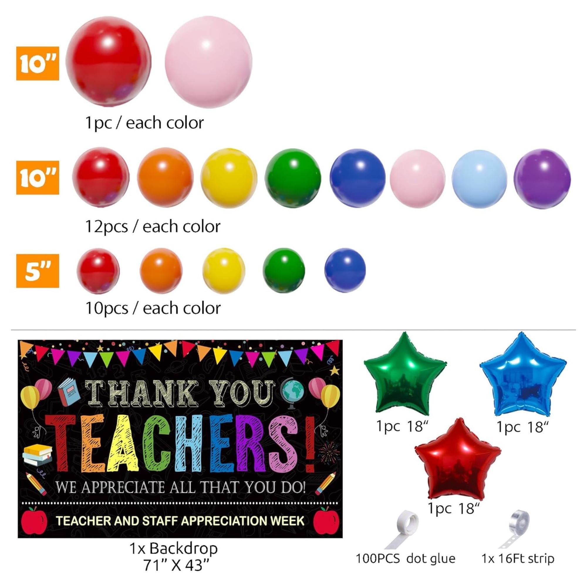 Teacher Appreciation Balloon Garland Arch Kit with "Thank You Teachers" Backdrop Banner