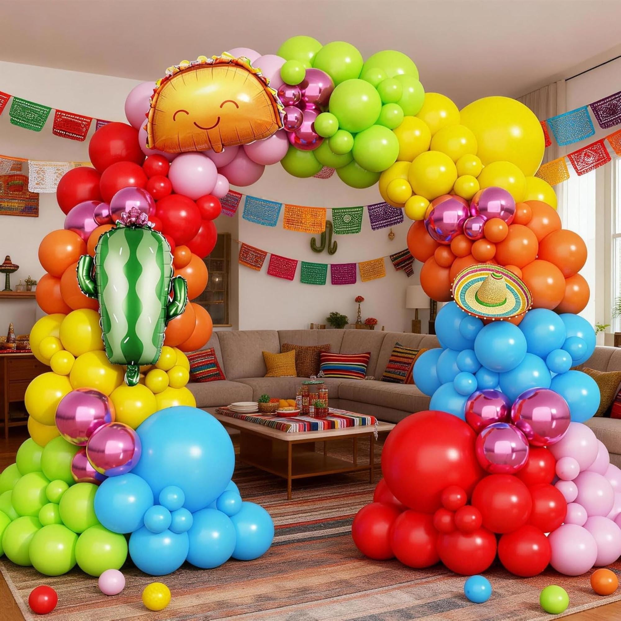 Fiesta Balloon Arch Kit: Cactus, Taco, Sombrero Balloons for Cinco De Mayo Party