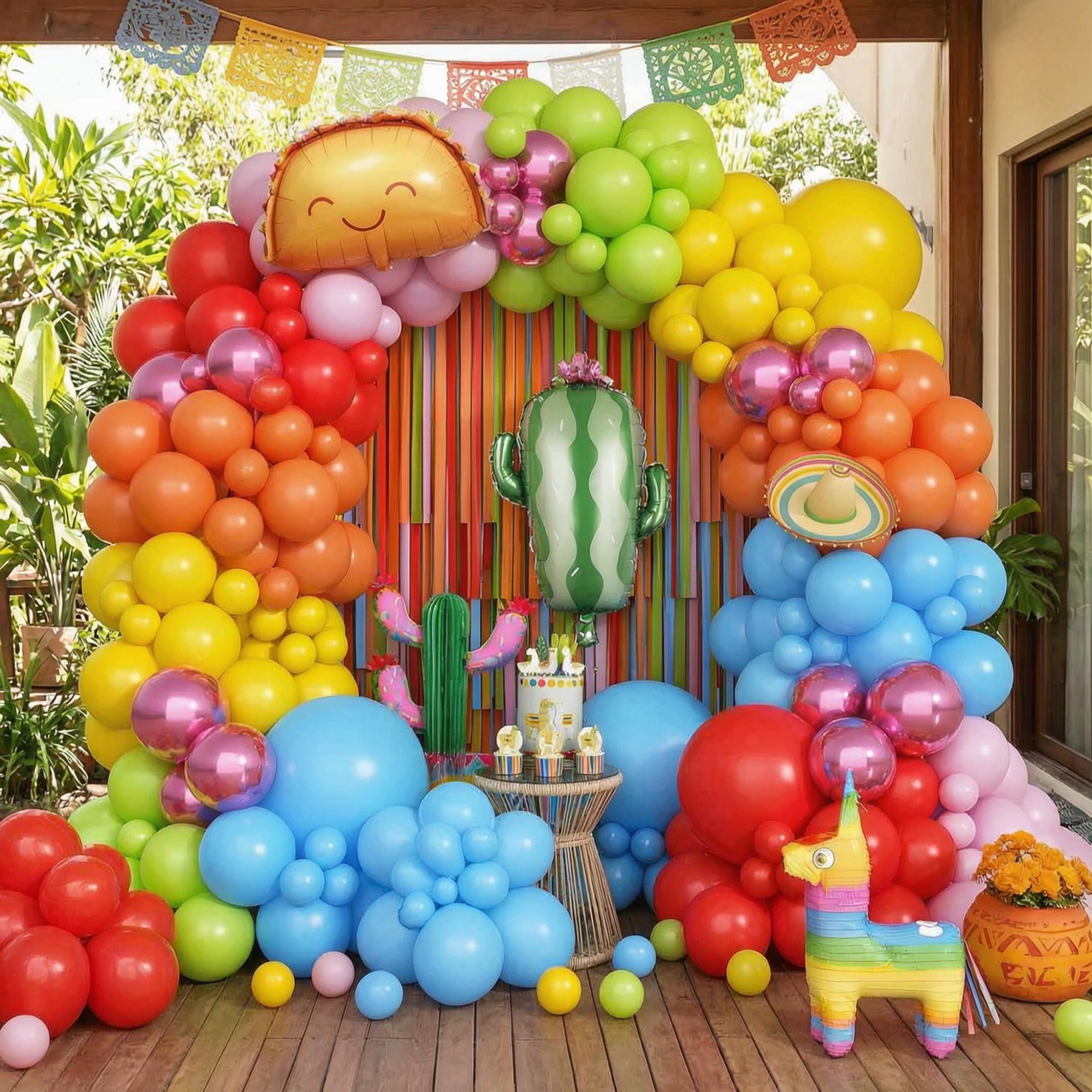 Fiesta Balloon Arch Kit: Cactus, Taco, Sombrero Balloons for Cinco De Mayo Party
