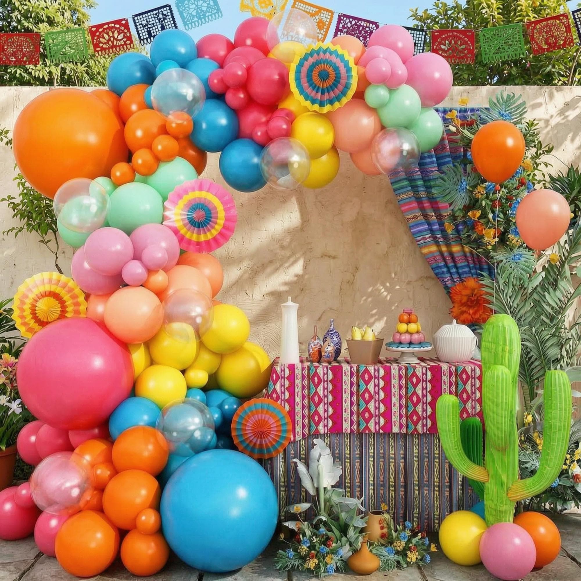 Fiesta Balloon Arch Kit: Blush Pink, Turquoise, Blue, Green, Yellow Balloons for Party