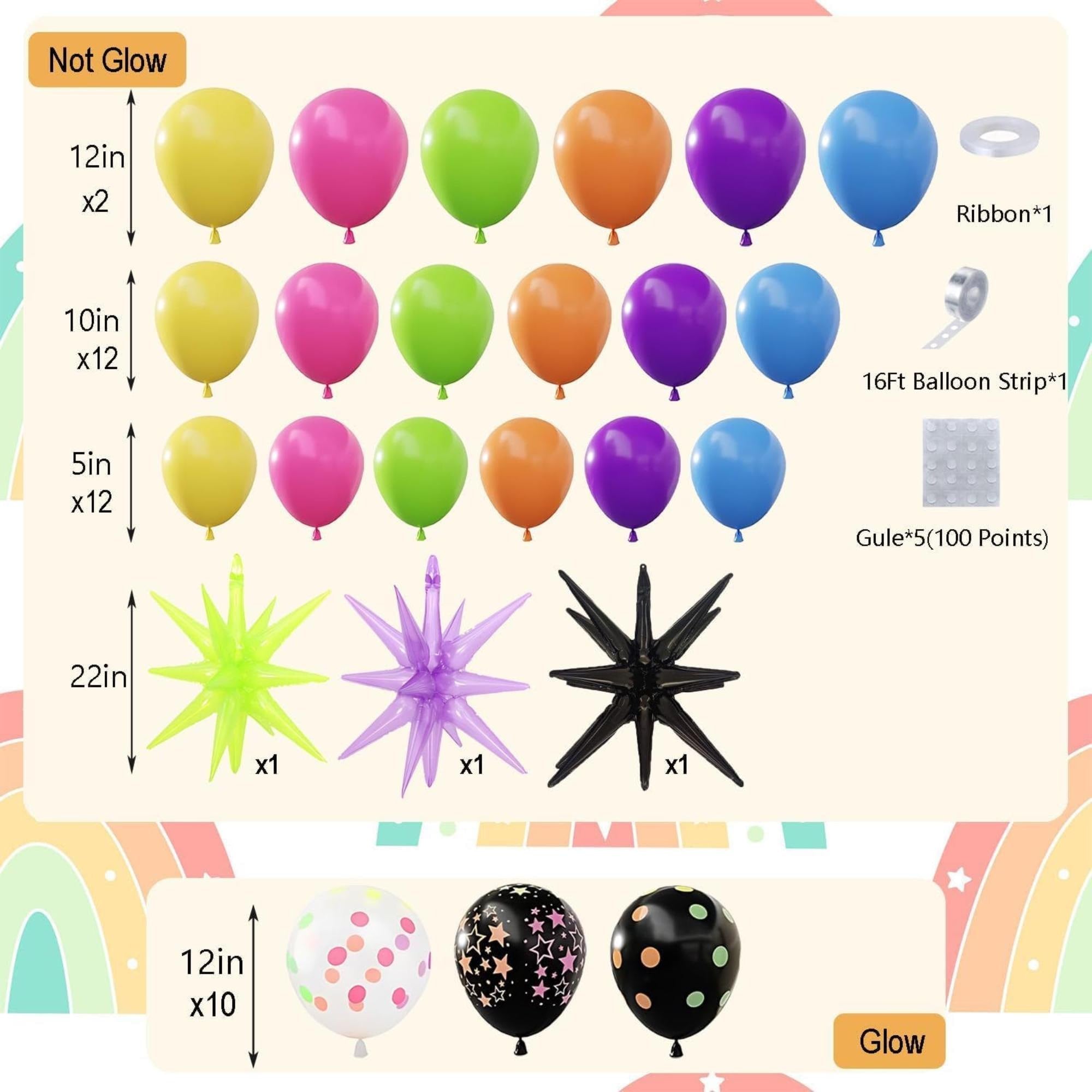 Neon Balloon Arch Garland Kit, 80s 90s Disco Glow Party Decorations