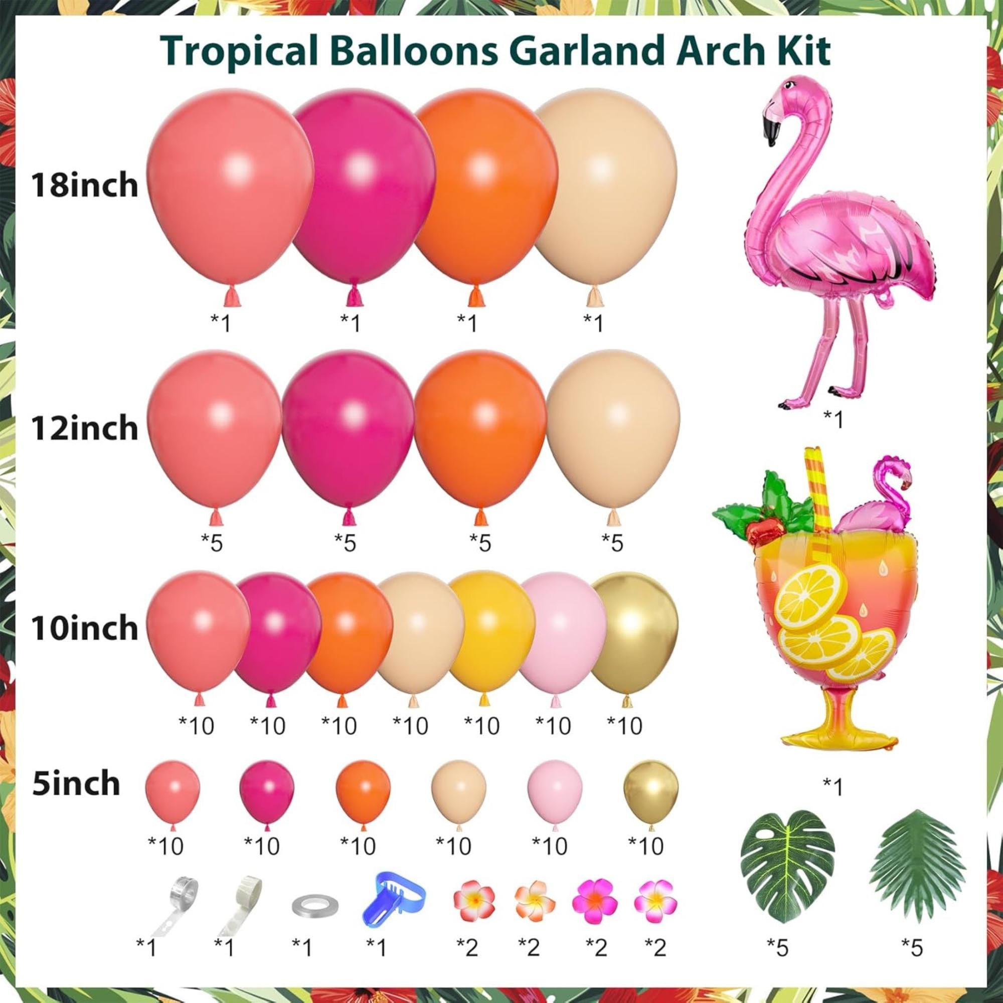 Tropical Luau Balloon Arch Garland Kit: Flamingo, Pineapple, Coconut Party Decorations