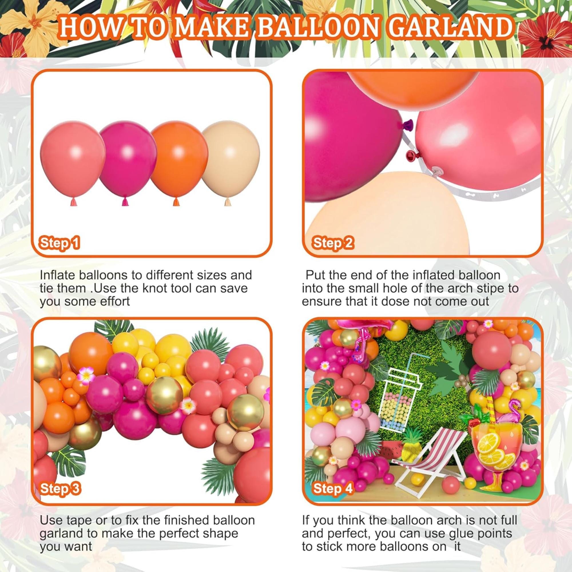 Tropical Luau Balloon Arch Garland Kit: Flamingo, Pineapple, Coconut Party Decorations