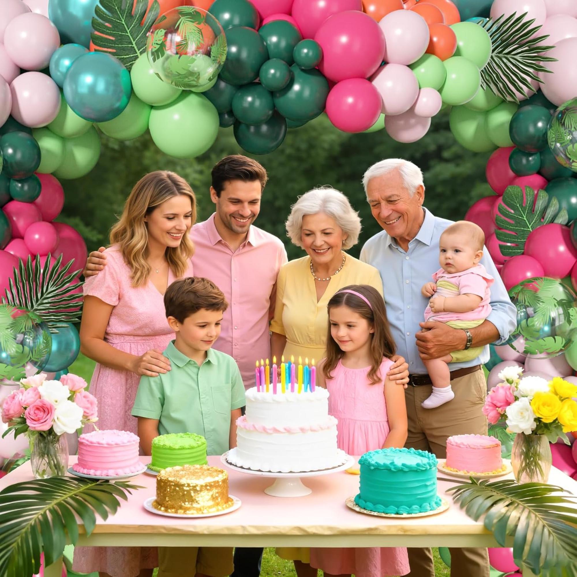 Tropical Luau Balloon Arch Garland Kit: Hot Pink, Green, Orange, Palm Leaves, Flamingo Accents