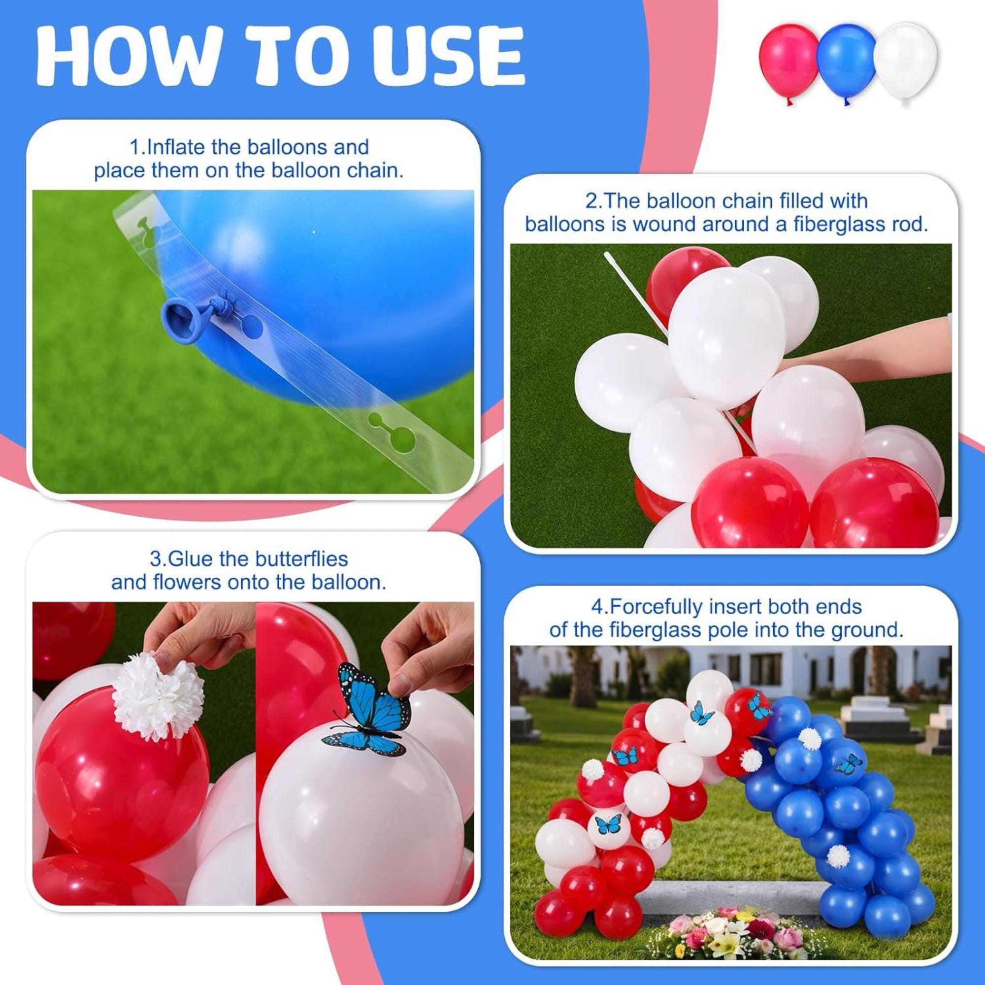 Memorial Day Grave Decoration Kit Patriotic Cemetery Decor Red White Blue Memorial Set