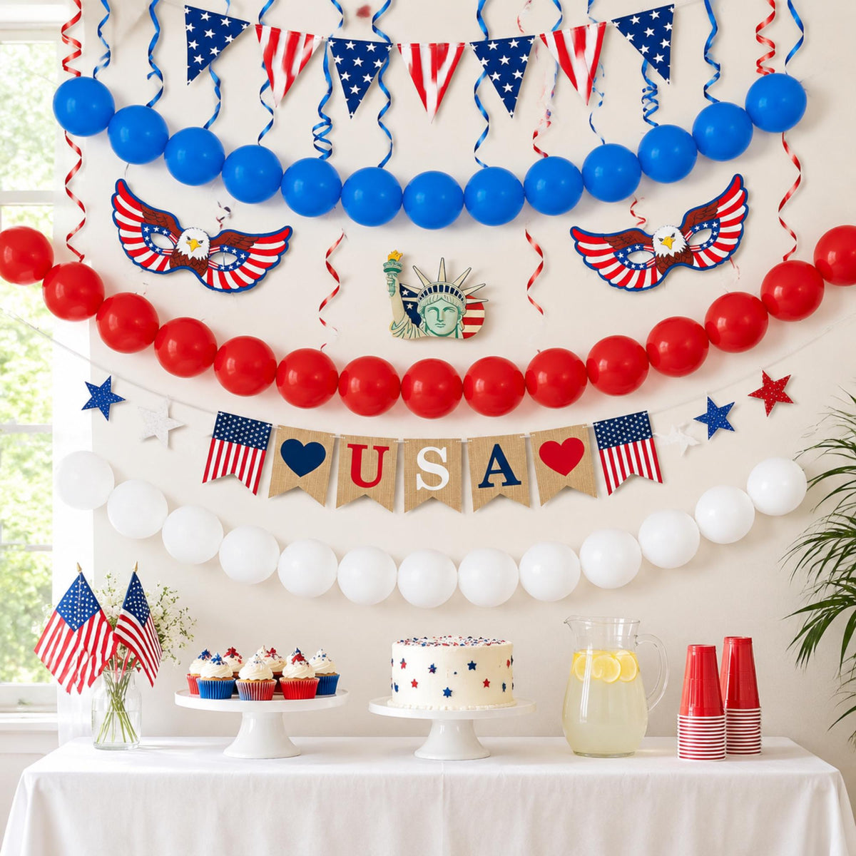 USA 250th Anniversary Linking Balloon Garland Red White Blue Patriotic Decorations