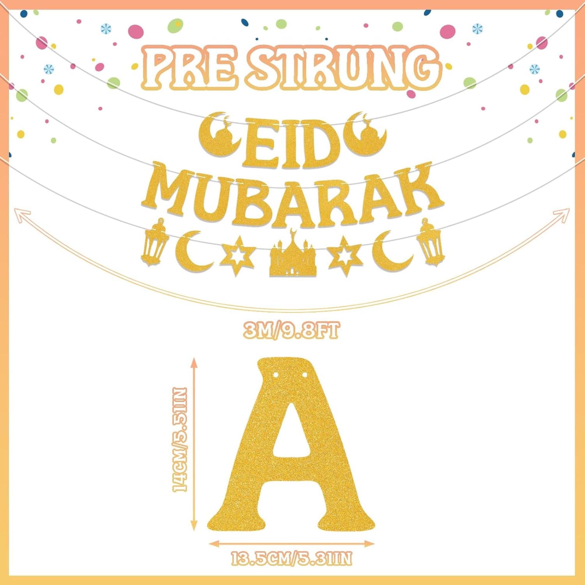 Gold Glitter Eid Mubarak Banner Garland Islamic Eid ul Adha Party Decorations