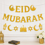 Gold Glitter Eid Mubarak Banner Garland Islamic Eid ul Adha Party Decorations