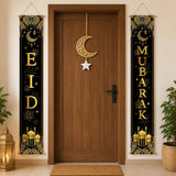 Black Gold Eid Mubarak Porch Sign Banner Islamic Home Party Decorations