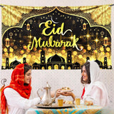 Black Gold Eid Mubarak Banner Backdrop Islamic Party Home Decorations