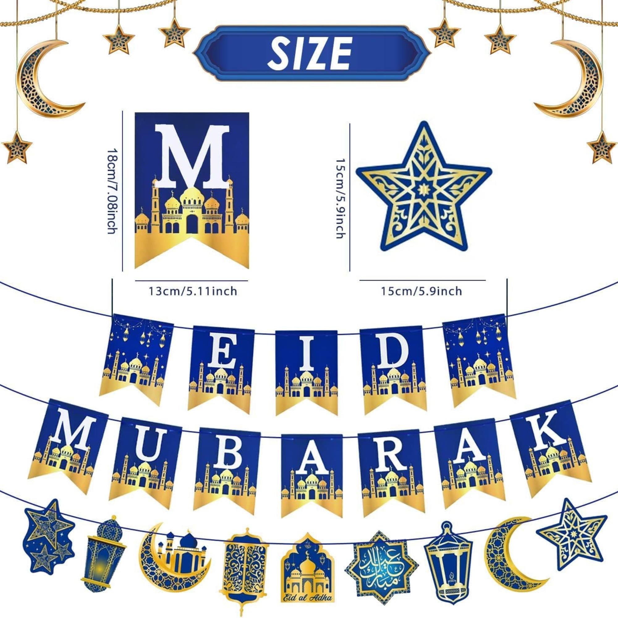 Eid Mubarak Bunting Banner Moon Star Garland Islamic Party Decorations
