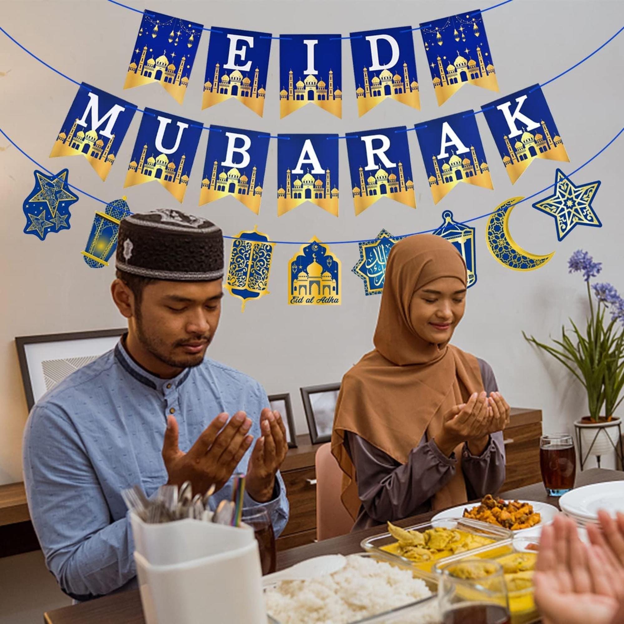 Eid Mubarak Bunting Banner Moon Star Garland Islamic Party Decorations