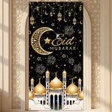 Black Gold Eid Mubarak Door Banner Islamic Moon Party Decorations