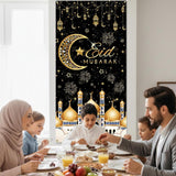 Black Gold Eid Mubarak Door Banner Islamic Moon Party Decorations