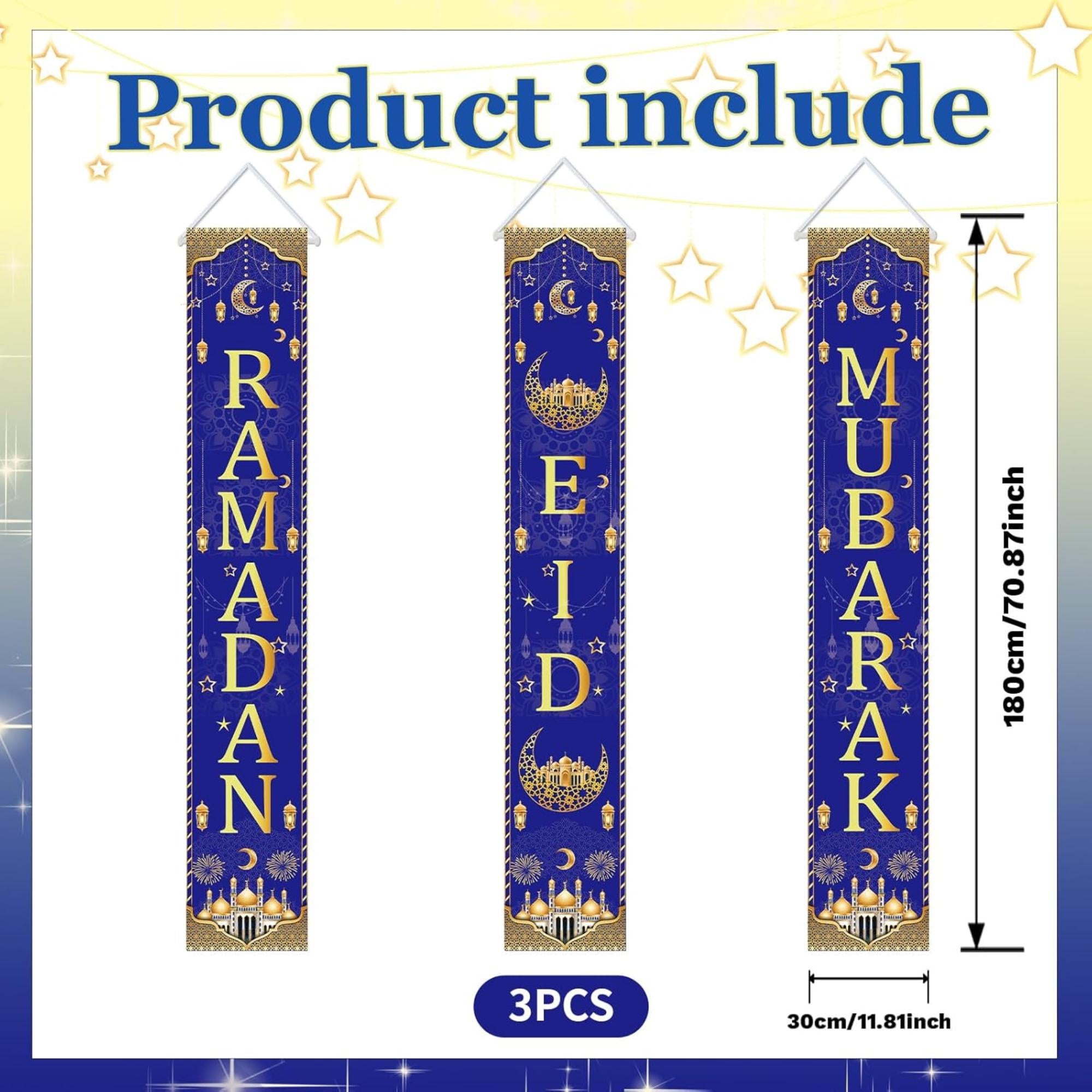 Eid Door Banner Set Large Porch Sign Islamic Home Party Decorations