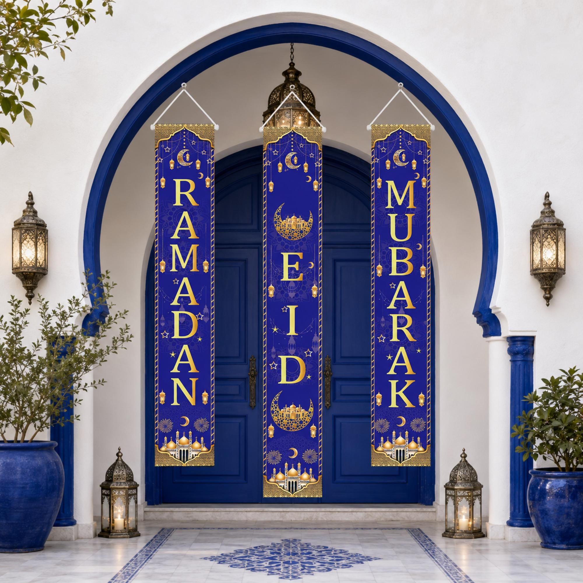 Eid Door Banner Set Large Porch Sign Islamic Home Party Decorations