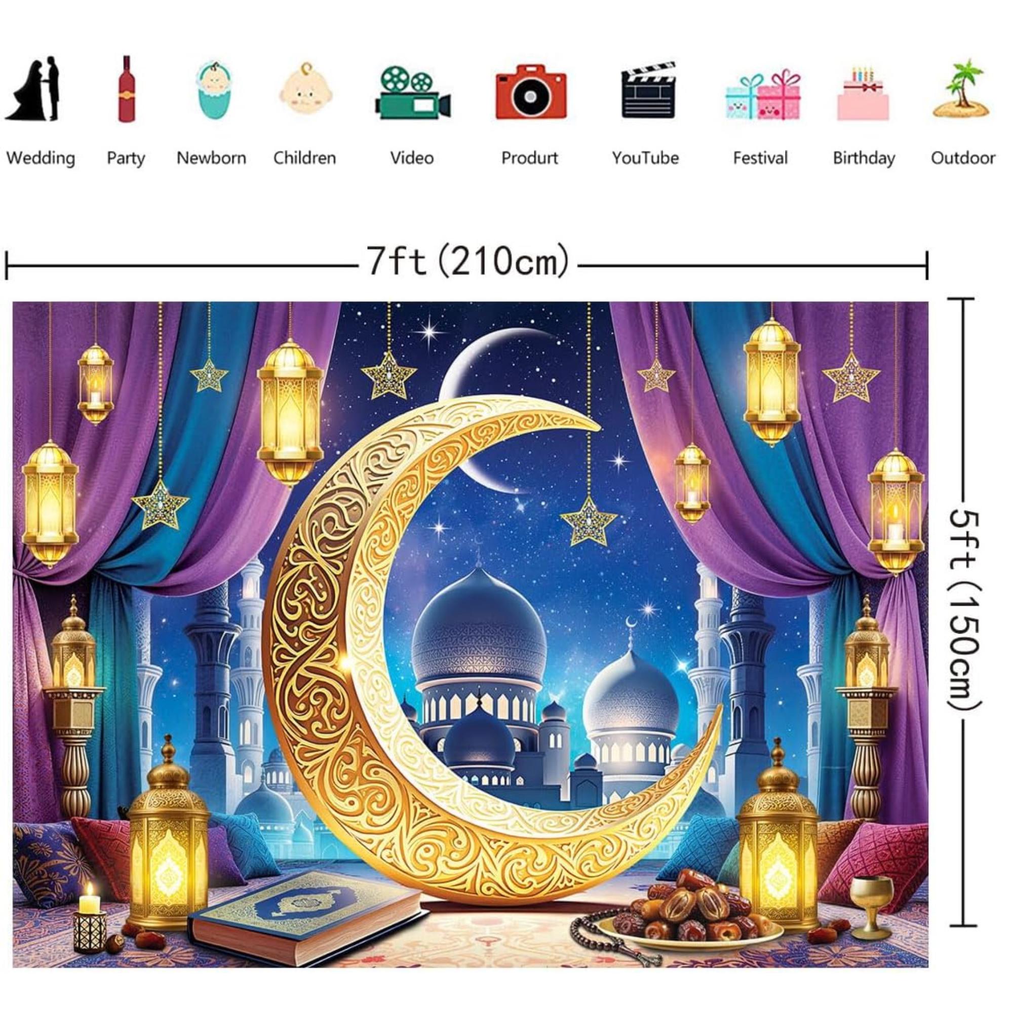 Purple Eid Mubarak Photography Backdrop Islamic Party Banner Decorations