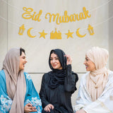 Gold Glitter Eid Mubarak Banner Moon Star Fireplace Party Decorations