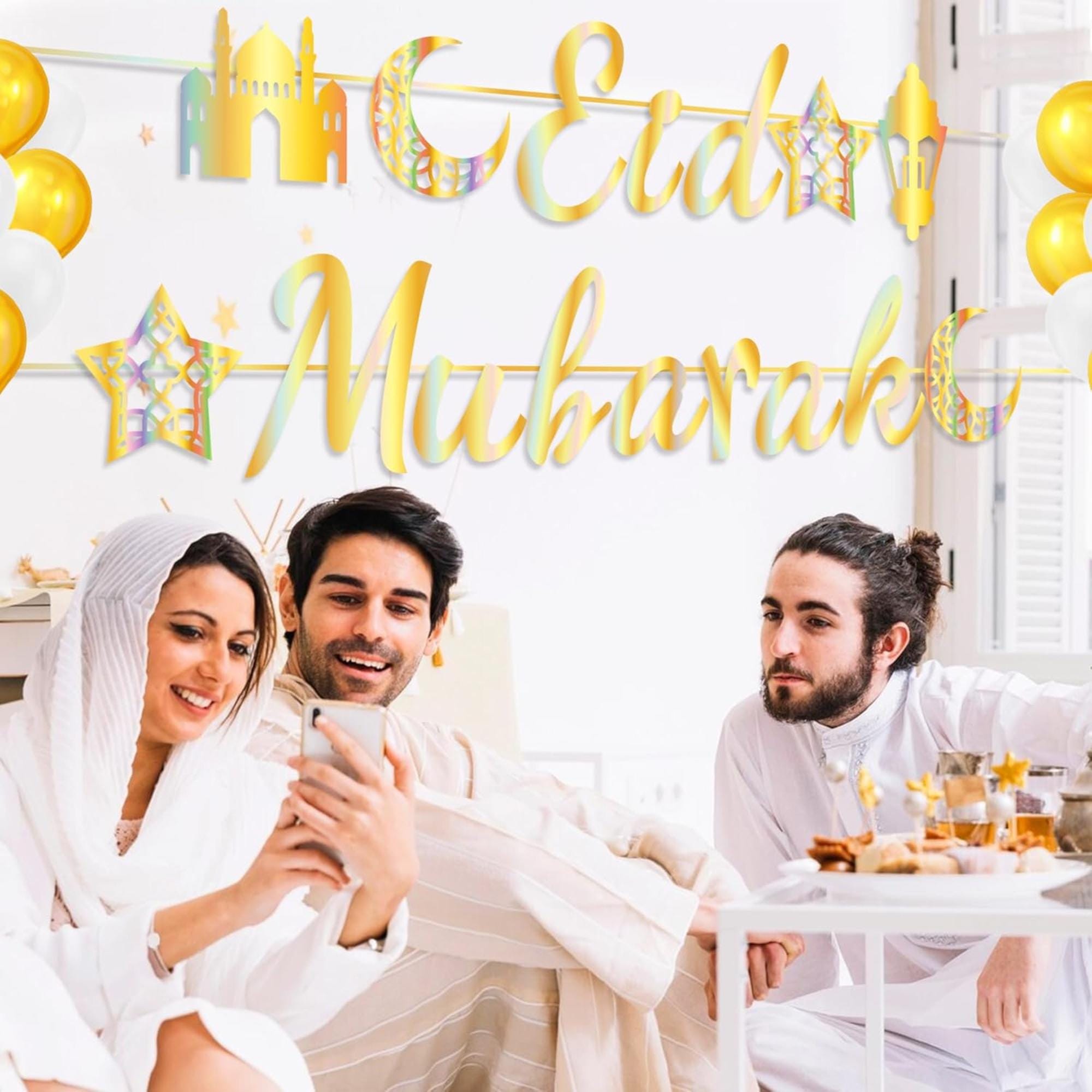 Eid Mubarak Letter Banner Hanging Flags Islamic Party Decorations
