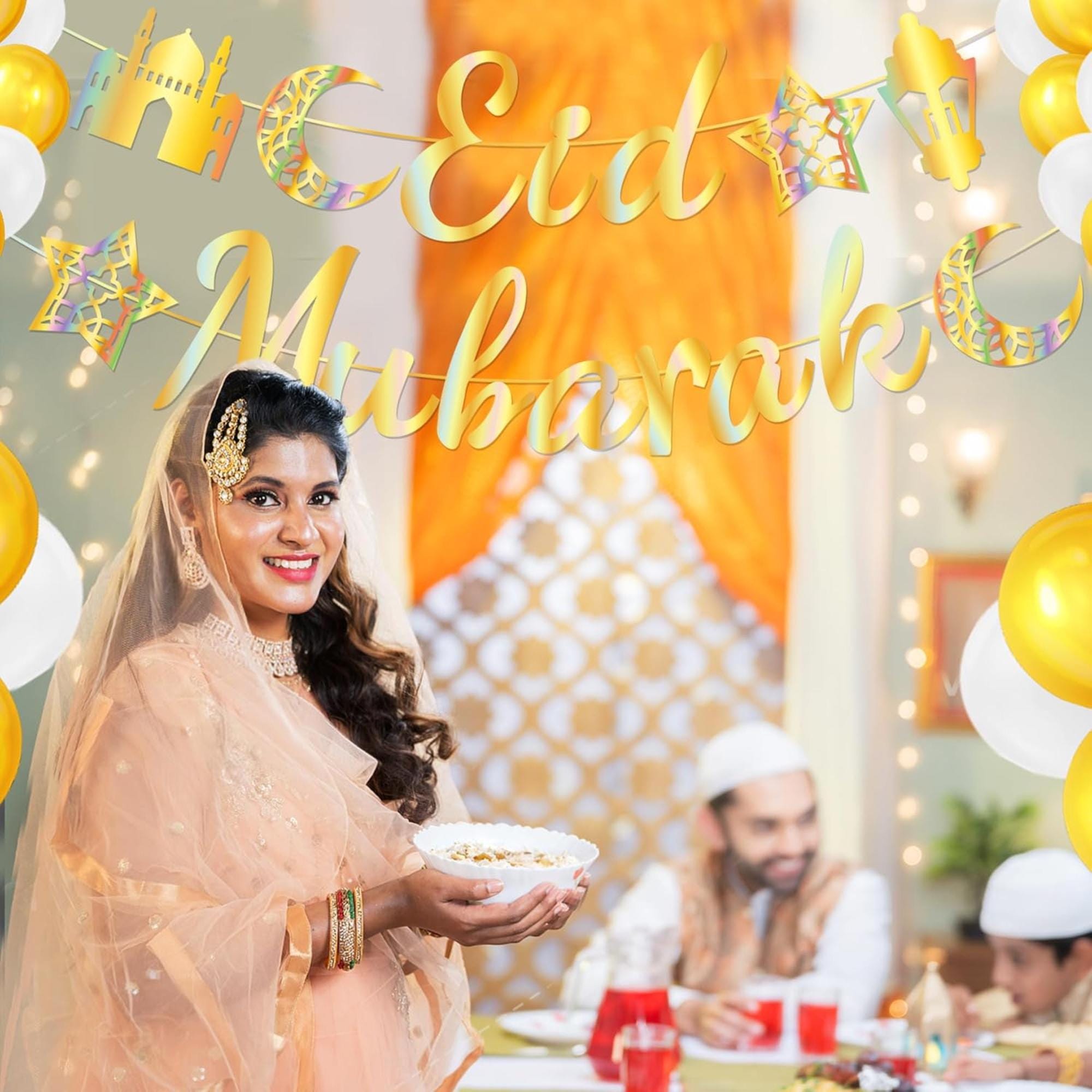 Eid Mubarak Letter Banner Hanging Flags Islamic Party Decorations