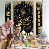 Black Eid Mubarak Porch Sign Banner Islamic Wall Hanging Decorations