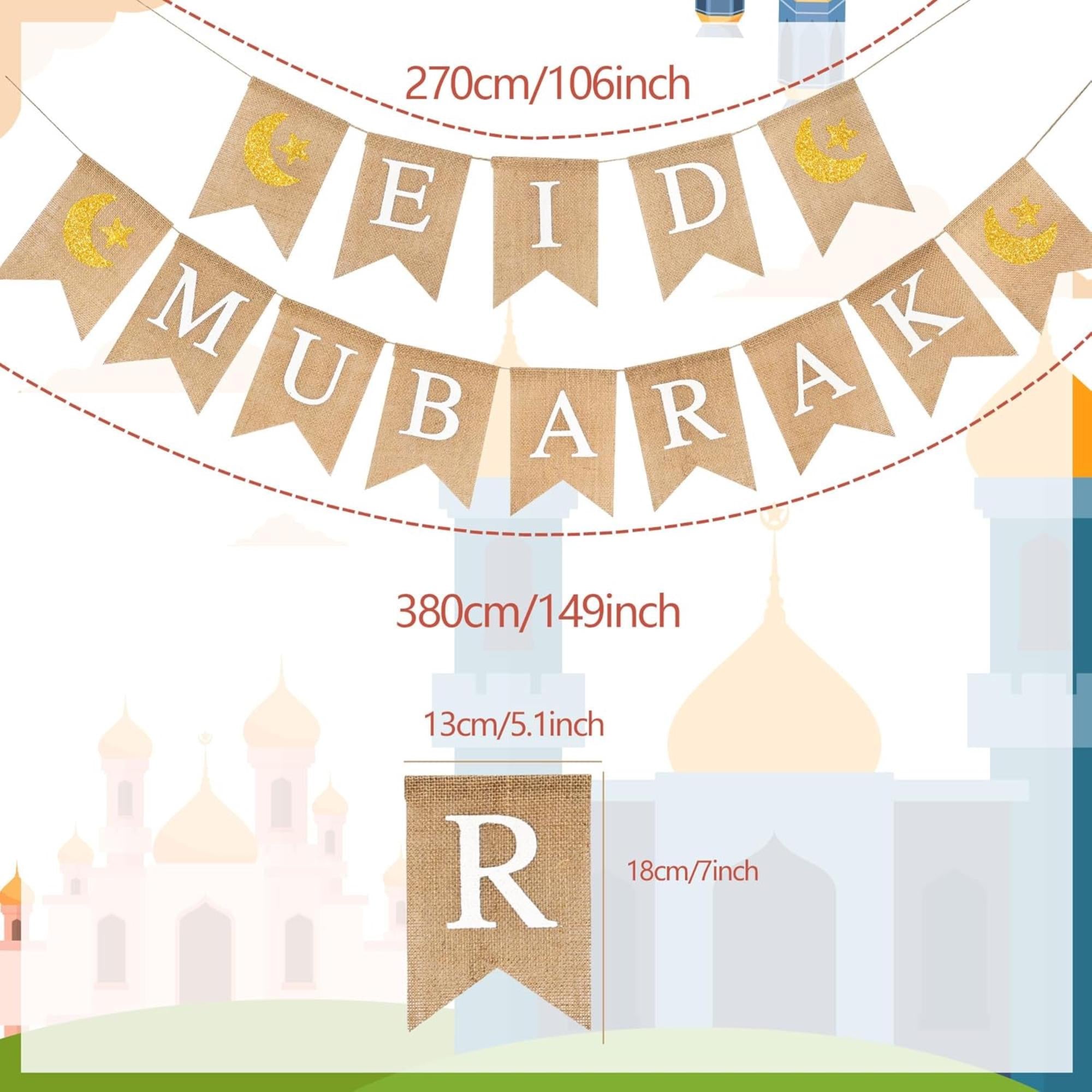 Eid Mubarak Burlap Banner  Moon Star Fireplace Decorations