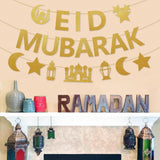 Gold Glitter Eid Mubarak Banner Moon Star Mosque Islamic Decorations