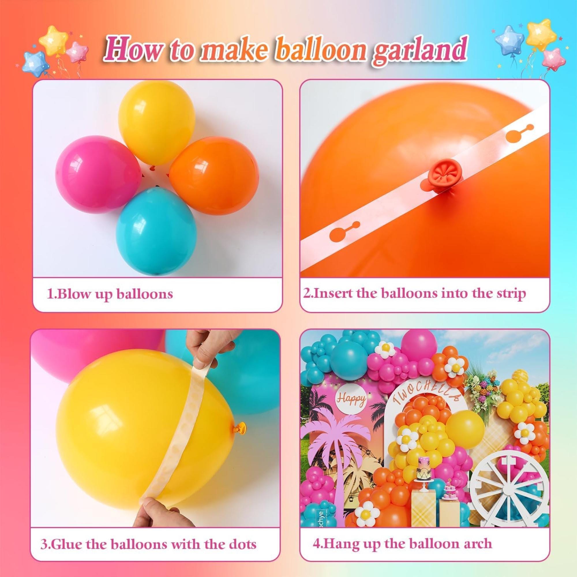 Tropical Balloon Arch Garland Kit: Hot Pink, Yellow, Orange, Blue for Luau Party