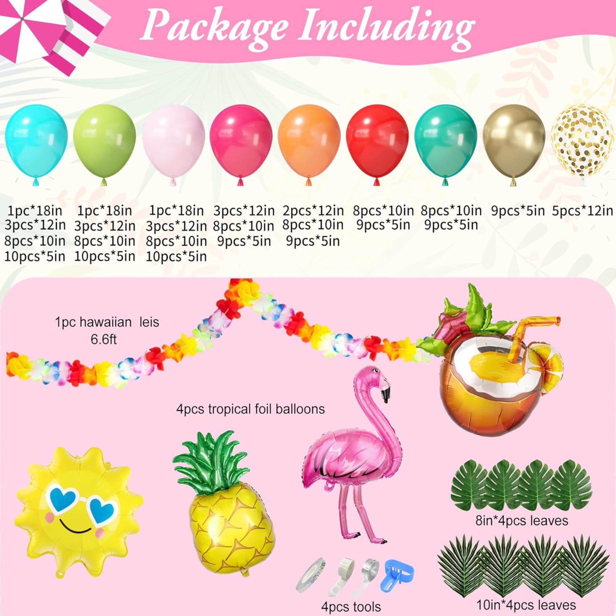 Flamingo Luau Balloon Arch Garland Kit: Hot Pink, Orange, Teal, Gold Foil Balloons