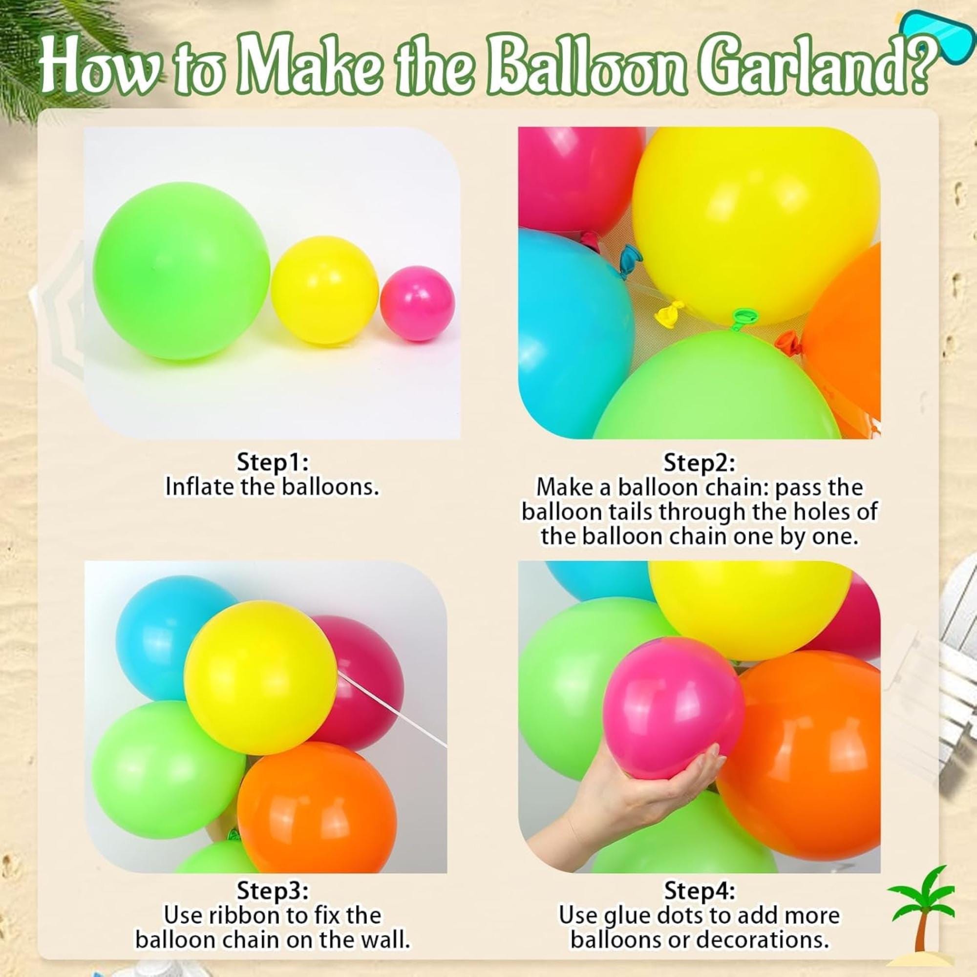 Flamingo Tropical Balloon Arch Garland Kit: Hot Pink, Green, Orange, Teal, Gold Foil Balloons