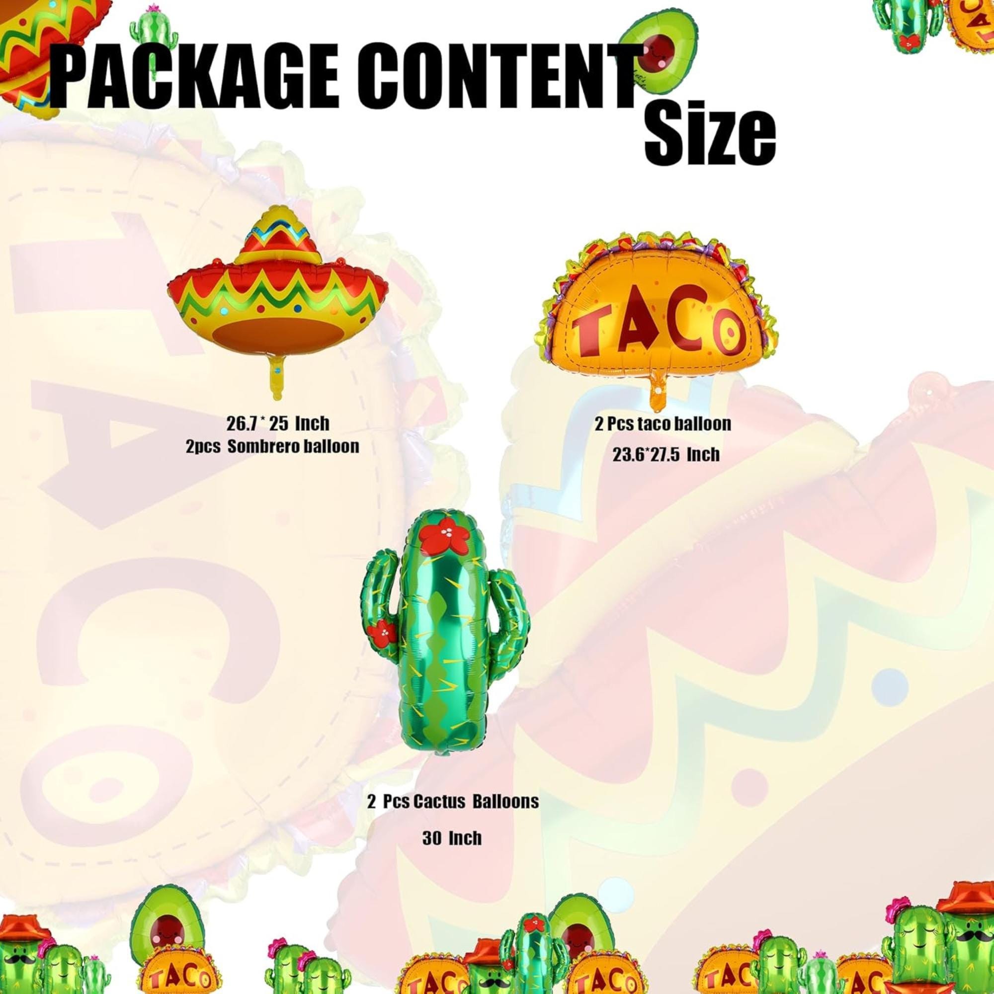 Jumbo Fiesta Balloons: Taco, Llama, Cactus, Sombrero Mylar Foil Party Decorations